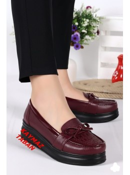 Bayan Günlük Taş Detaylı Bordo Ayakkabı Full Ortopedik