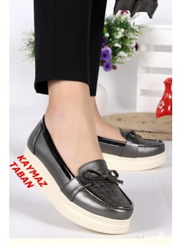 Bayan Günlük Taş Detaylı Gri Ayakkabı Full Ortopedik