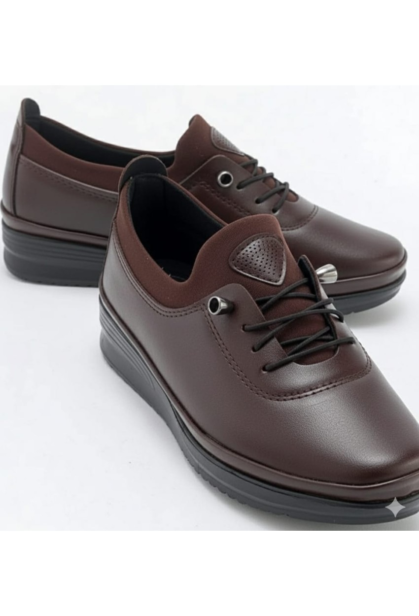  Tam Ortopedik Bayan Ayakkabı Koyu Kahve Yuvarlak