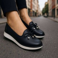 Bayan Günlük Ayakkabı - 0745 Siyah Deri Tam Ortopedik