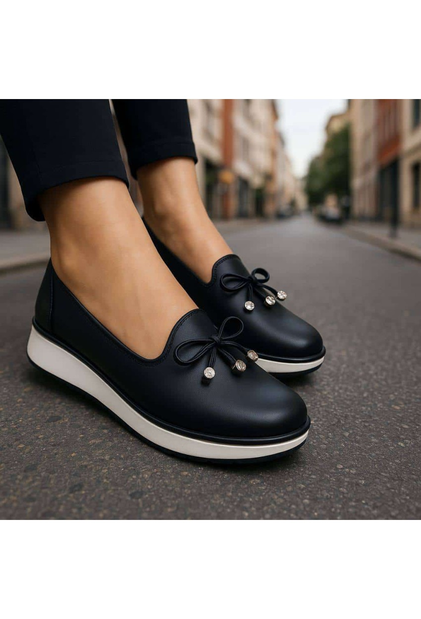 Bayan Günlük Ayakkabı - 0745 Siyah Deri Tam Ortopedik
