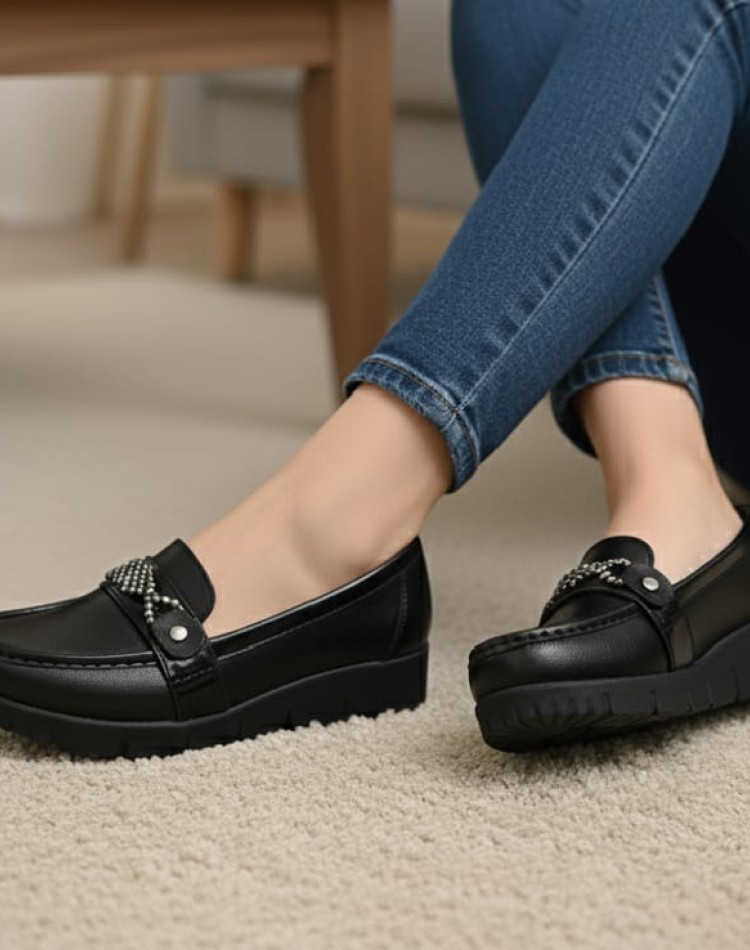 Bayan Günlük  Ortopedik Siyah Demir Ayakkabı