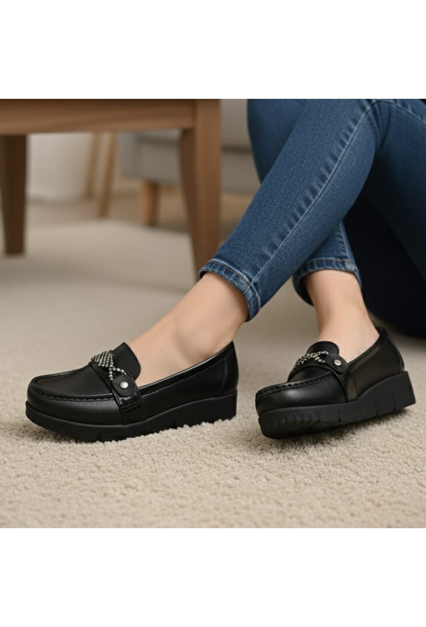 Bayan Günlük  Ortopedik Siyah Demir Ayakkabı 