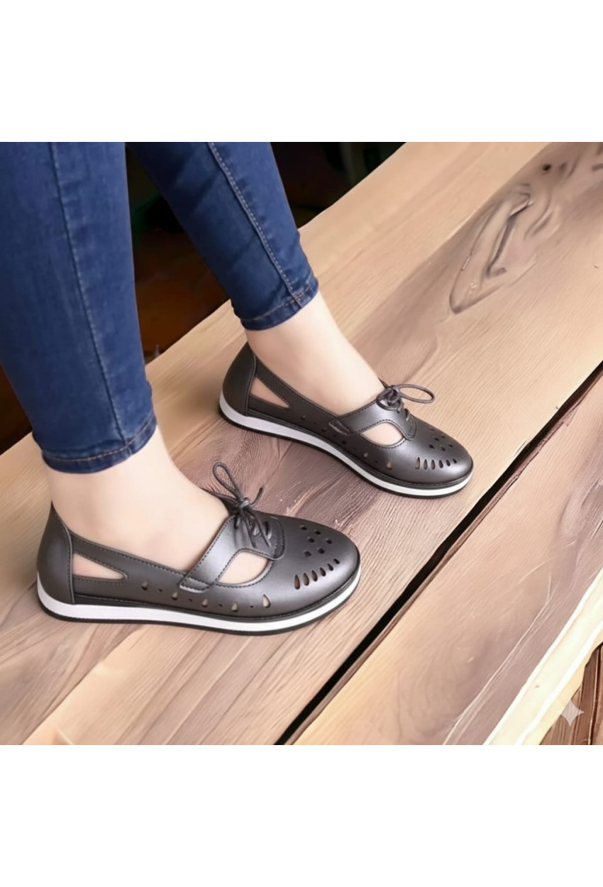 Bayan Deri Ayakkabı Ortopedik Taban GRI