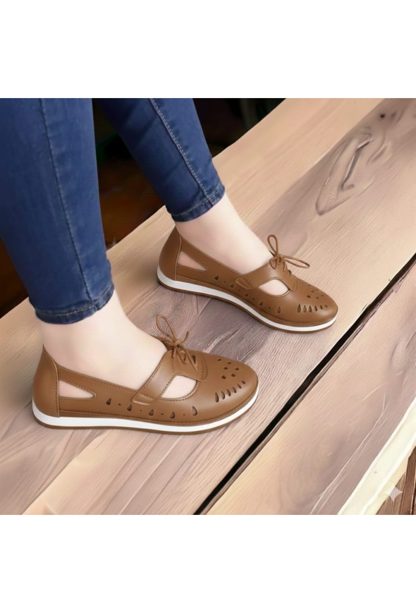 Bayan Deri Ayakkabı Ortopedik Taban Kahverengi 2548