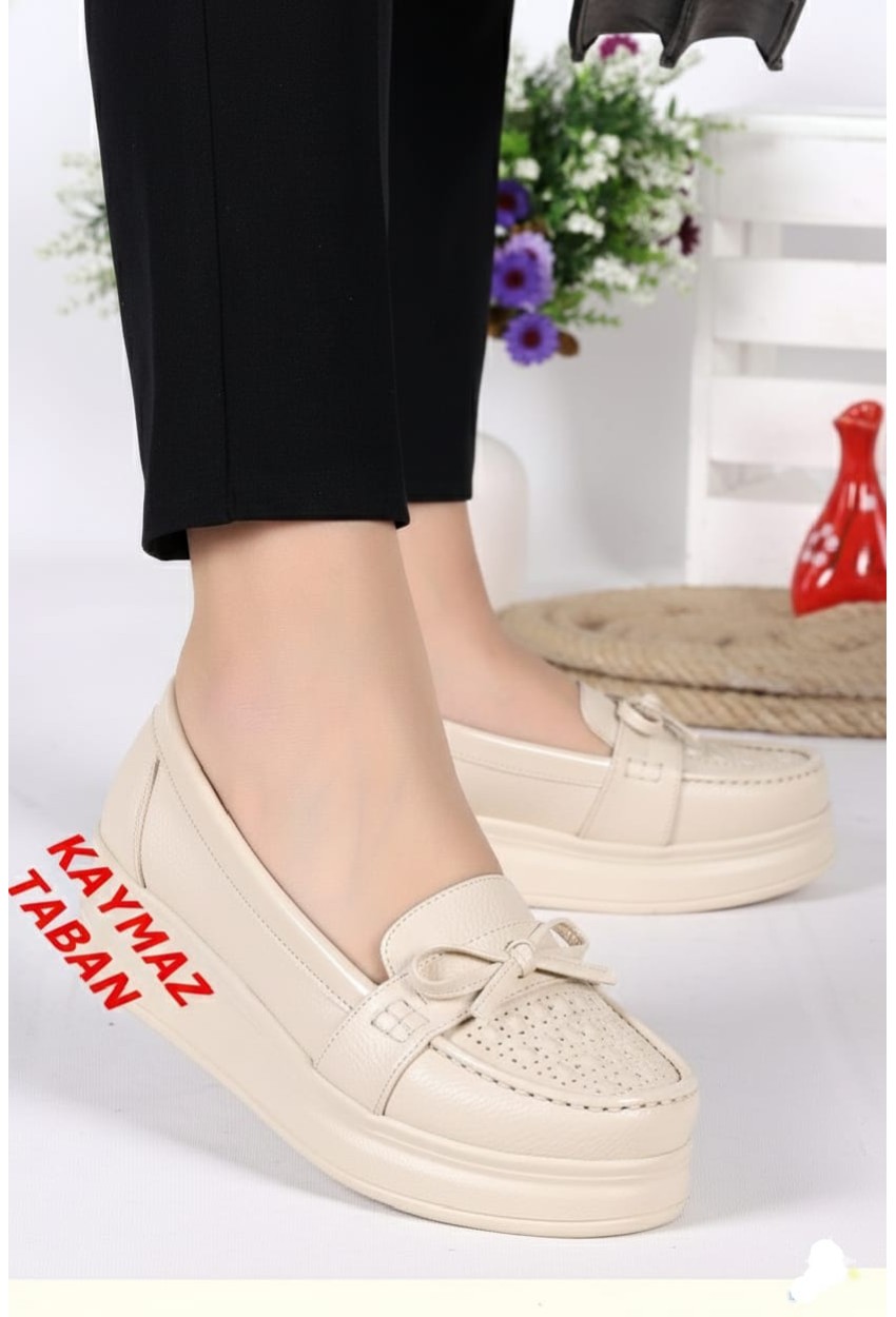Bayan Günlük  Ortopedik Krem Ayakkabı 