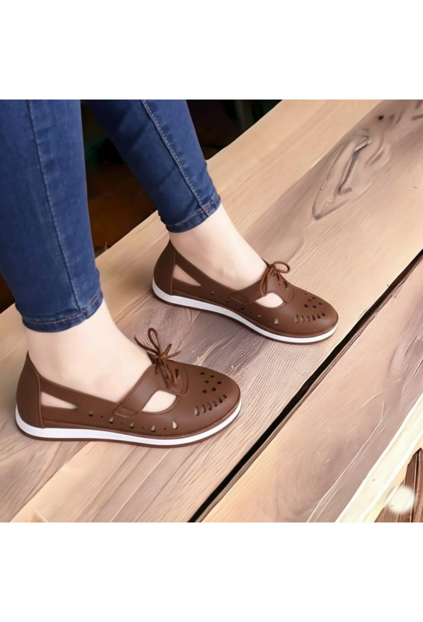 Bayan Deri Ayakkabı Ortopedik Taban kahve