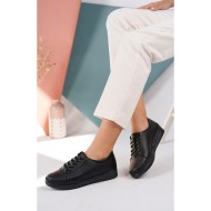 Doktor Tavsiyeli Ortopedik Ayakkabı Siyah Deri Lastik Bağcık 