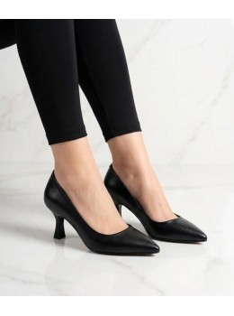 Bayan Stiletto Topuklu Yumuşak Hafif Ayakkabı Siyah Cilt  08255