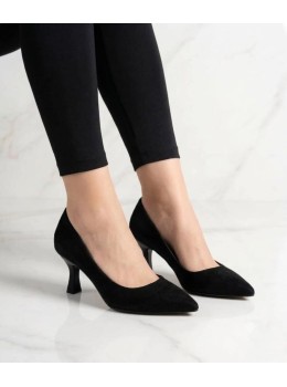 Bayan Stiletto Topuklu Yumuşak Hafif Ayakkabı Siyah süet  08255