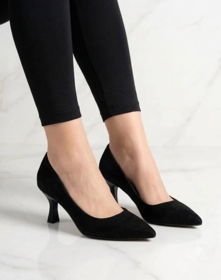Bayan Stiletto Topuklu Yumuşak Hafif Ayakkabı Siyah süet  08255