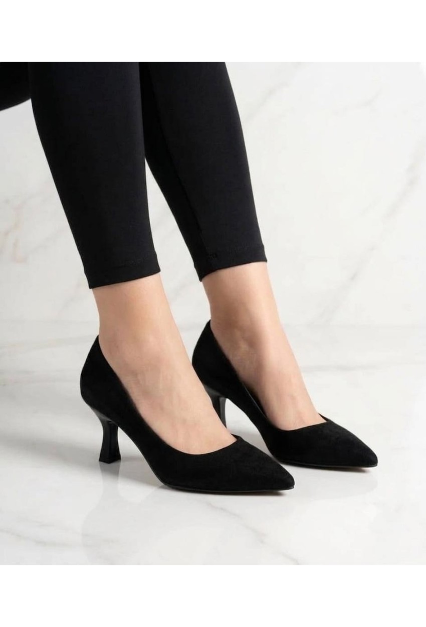 Bayan Stiletto Topuklu Yumuşak Hafif Ayakkabı Siyah süet  08255