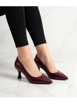 Bayan Stiletto Topuklu Yumuşak Hafif Ayakkabı Bordo  08255