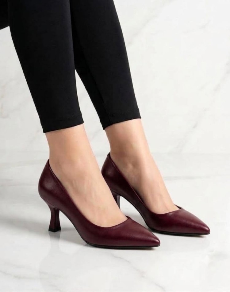 Bayan Stiletto Topuklu Yumuşak Hafif Ayakkabı Bordo  08255