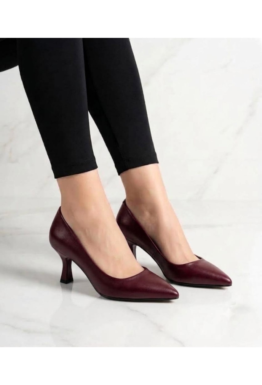 Bayan Stiletto Topuklu Yumuşak Hafif Ayakkabı Bordo  08255