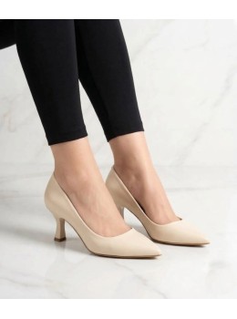 Bayan Stiletto Topuklu Yumuşak Hafif Ayakkabı Krem  08255