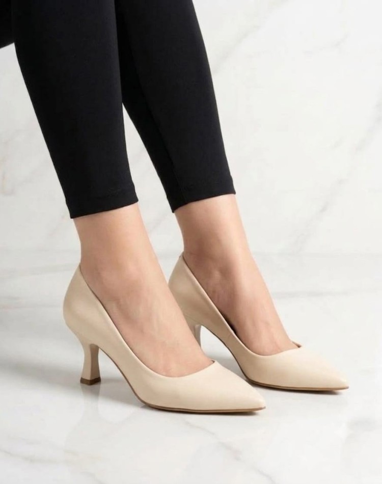 Bayan Stiletto Topuklu Yumuşak Hafif Ayakkabı Krem  08255