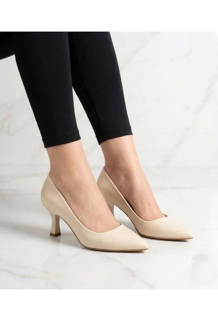 Bayan Stiletto Topuklu Yumuşak Hafif Ayakkabı Krem  08255