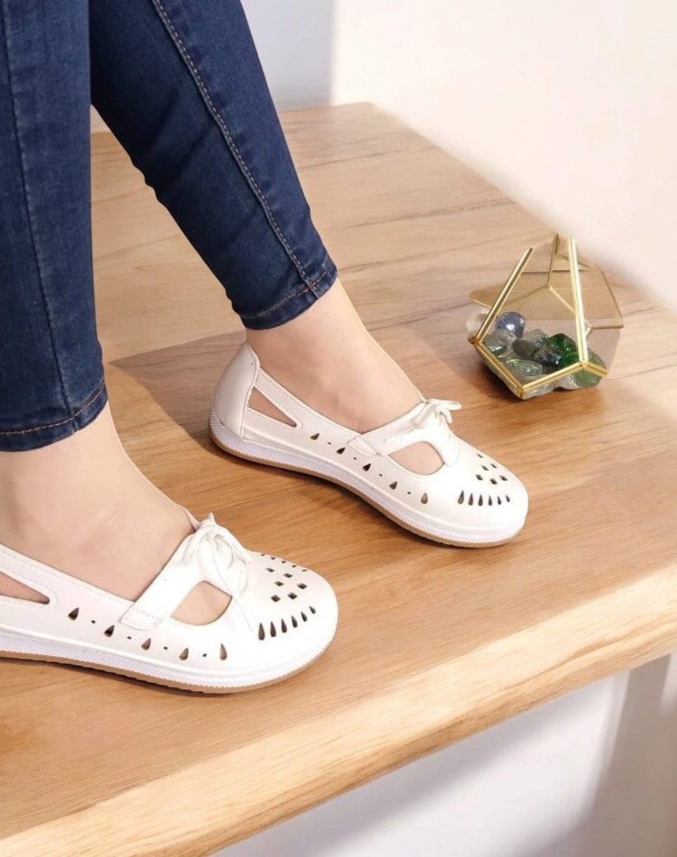 Bayan Deri Ayakkabı Ortopedik Taban Beyaz