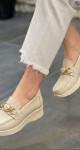 Bayan Günlük  Detaylı Krem Ayakkabı Full Ortopedik
